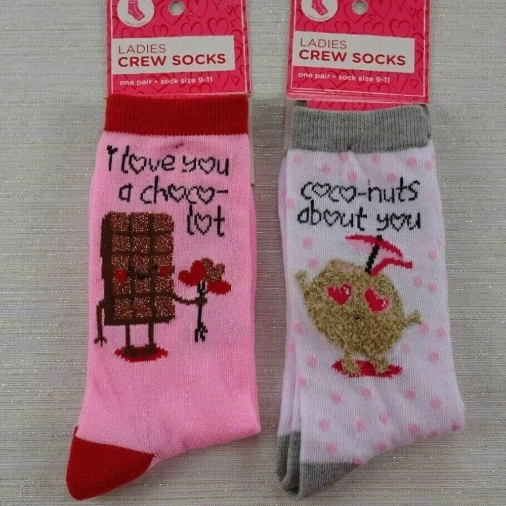 Clearance!💎5/$25 NWT Lot 2 Pink Ladies Crew Socks Heart Dots 9-11